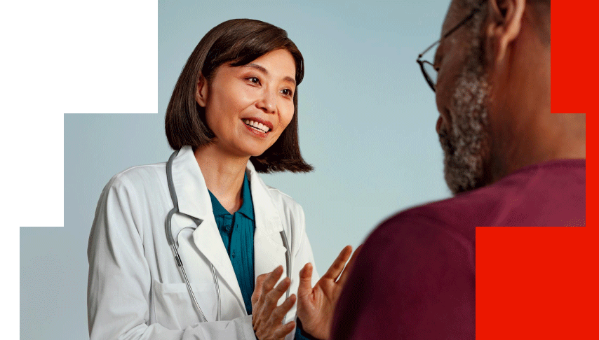 Physician explaining precision medicine and biomarker testing to a bladder cancer patient